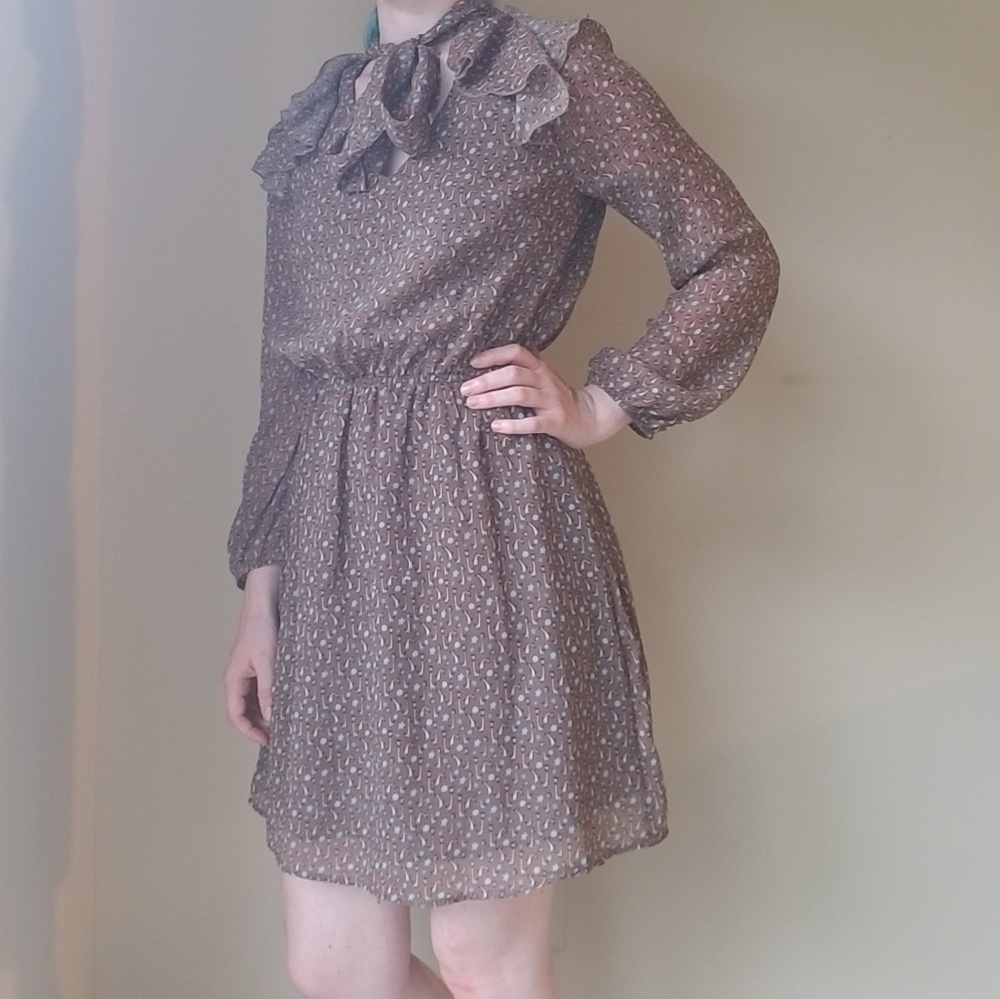 Modcloth giraffe print long sleeve ascot dress